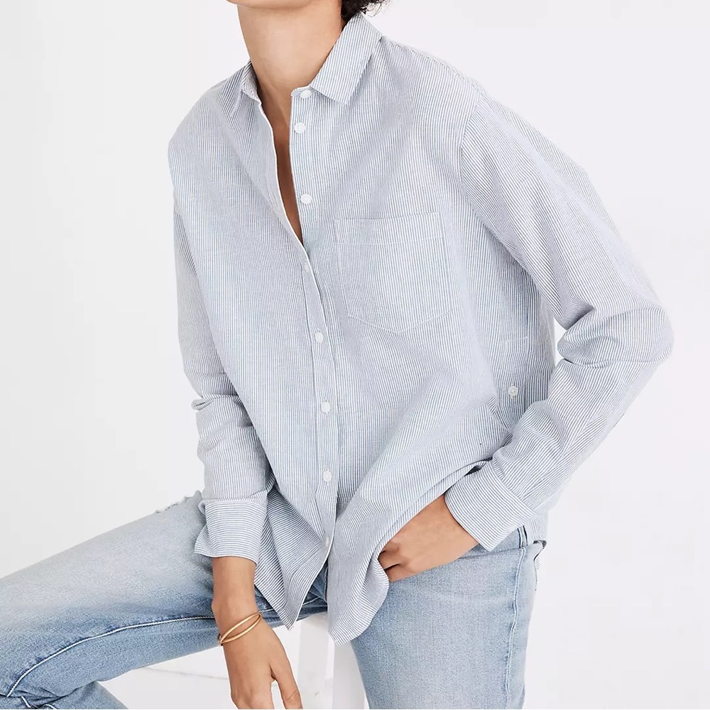 Madewell Blue Striped Shirt with Side Buttons